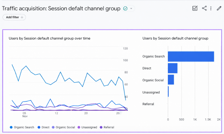 Google Analytics traffic chart showing organic growth