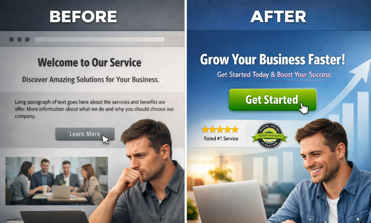 before/after conversion improvements on a landing page